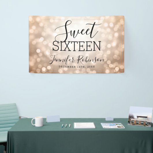 菓子16の誕生日の歓迎されたばら色の金ゴールドのグリッターライト 横断幕 (トレードショー)