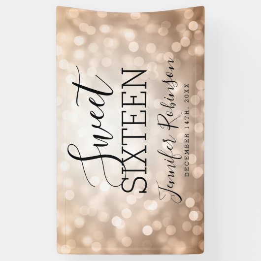 菓子16の誕生日の歓迎されたばら色の金ゴールドのグリッターライト 横断幕 (縦)