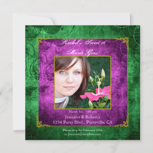 菓子16の誕生日の謝肉祭のパーティー 招待状 (正面)