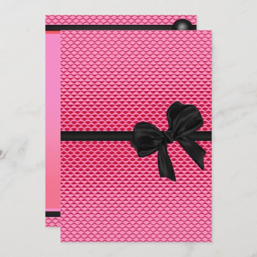 菓子16の誕生日の魅力的なピンクのグリッターの黒の弓 招待状 (正面/裏面)