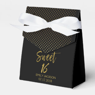 菓子16の誕生日の黒及び金ゴールドホイルの水玉模様 フェイバーボックス