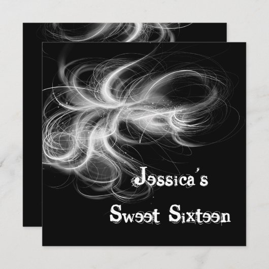 菓子16の誕生日黒い及び白の渦巻 招待状 (正面/裏面)