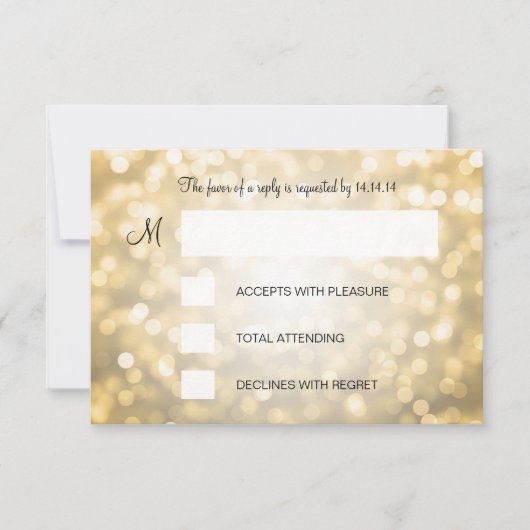 菓子16の誕生日RSVPの金ゴールドのグリッターライト 出欠カード (正面)