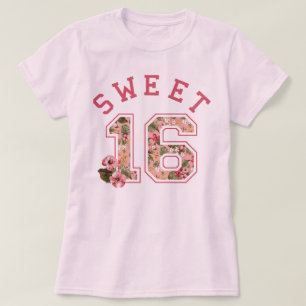 菓子16の運動ピンクの花柄 Tシャツ