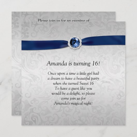 菓子16の銀製のダマスク織の一流の宝石用原石 招待状 (正面/裏面)