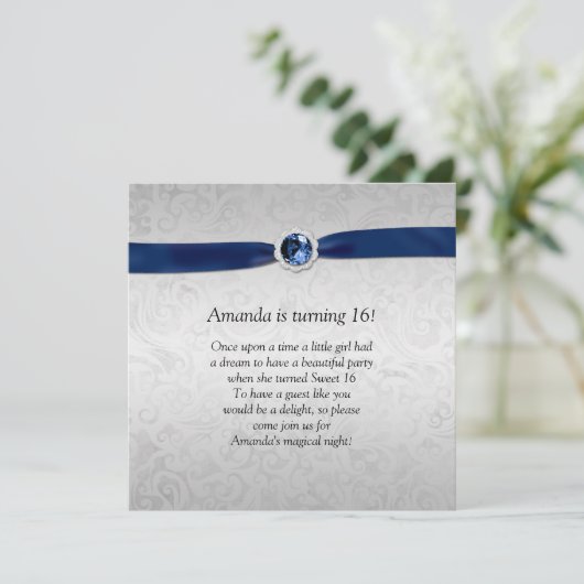 菓子16の銀製のダマスク織の一流の宝石用原石 招待状 (スタンド正面)