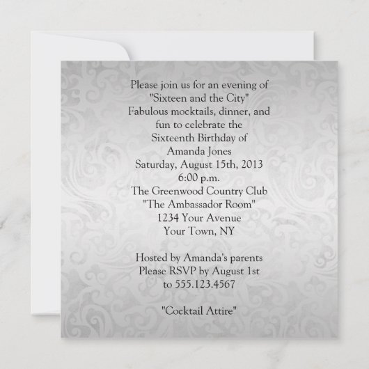 菓子16の銀製のダマスク織の一流の宝石用原石 招待状 (裏面)