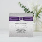 菓子16の銀製のダマスク織の紫色のリボンのダイヤモンド 招待状 (スタンド正面)