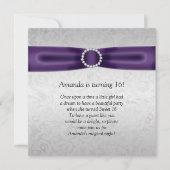 菓子16の銀製のダマスク織の紫色のリボンのダイヤモンド 招待状 (正面)