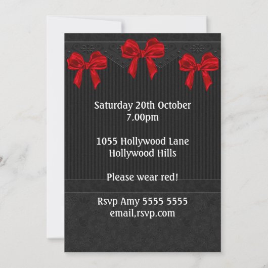 菓子16の黒い灰色の花の赤は誕生日3を曲げます 招待状 (裏面)