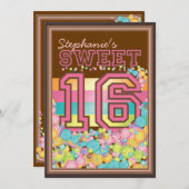 菓子16ピンクのブラウンの16個のキャンデーのコレクション 招待状 (正面/裏面)