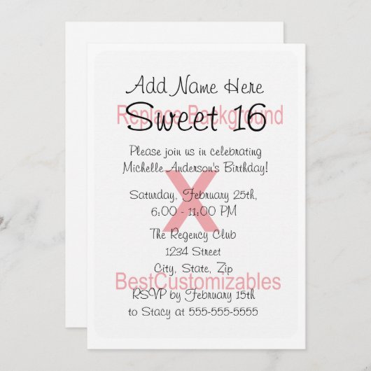 菓子16誕生会のテンプレート 招待状 (正面/裏面)