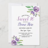 菓子16誕生会の紫色の花の花柄の薄紫 招待状 (正面)