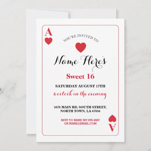 菓子16遊ぶカードエースのベガスの誕生会 招待状 (正面)