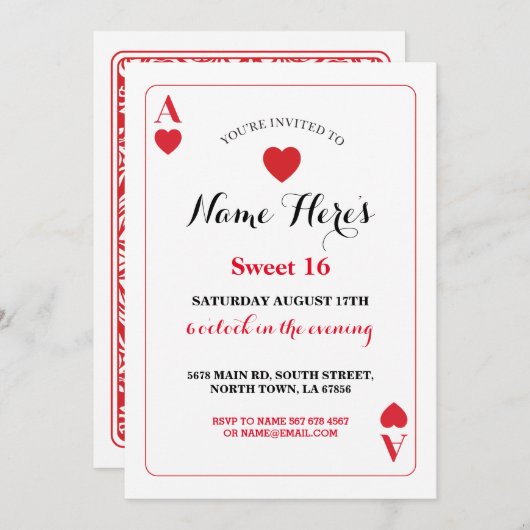 菓子16遊ぶカードエースのベガスの誕生会 招待状 (正面/裏面)