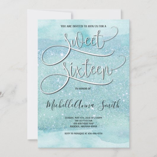 菓子16 16の水彩画のターコイズの招待状 招待状 (正面)