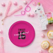 菓子16 16の誕生会のピンクのブラックプレート ペーパープレート (パーティー)