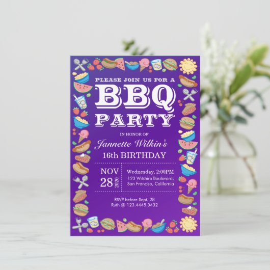 菓子16 BBQの誕生会のテーマのバーベキュー 招待状 (スタンド正面)
