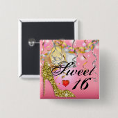 菓子16% pipe%のピンクのためのグリッターの小剣のお祝い 缶バッジ (正面&裏面)