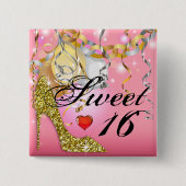 菓子16% pipe%のピンクのためのグリッターの小剣のお祝い 缶バッジ (正面)