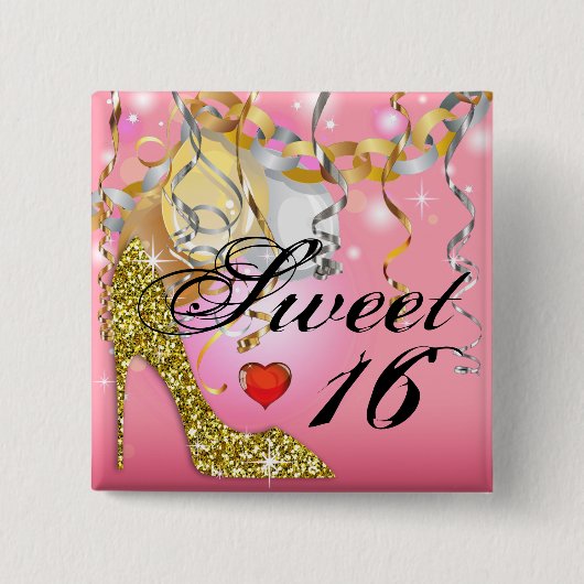 菓子16% pipe%のピンクのためのグリッターの小剣のお祝い 缶バッジ (正面)