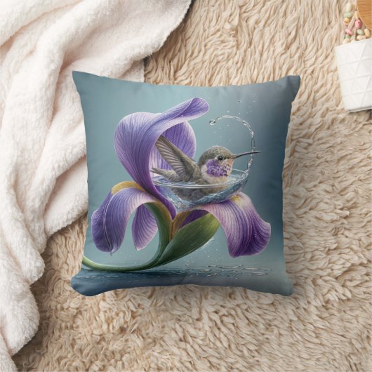 菖蒲の花を浴びるハチドリ クッション (ブランケット)