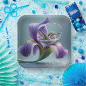 菖蒲の花を浴びるハチドリ ペーパープレート (パーティー)