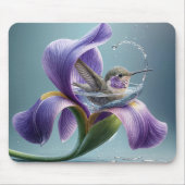 菖蒲の花を浴びるハチドリ マウスパッド (正面)