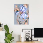 菖蒲ブルーアイリスネオ琳派植物画 ポスター (ホームオフィス)