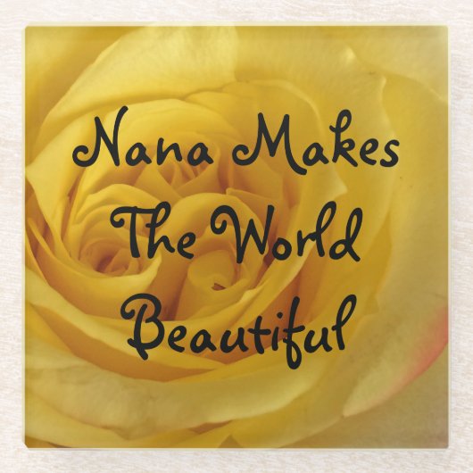 菜々が世界で美しい黄色いバラの花を咲かせる ガラスコースター (正面)