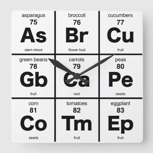 菜食主義の夕食時の周期表 スクエア壁時計 (正面)