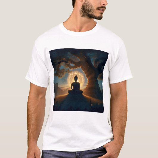 菩提樹の下の悟り - 仏陀瞑想 Tシャツ (正面)