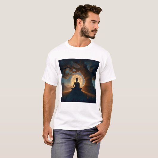 菩提樹の下の悟り - 仏陀瞑想 Tシャツ (正面フル)