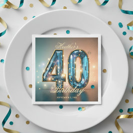 華やかでシックなティールクリスタルの40歳の誕生日パーティー スタンダードカクテルナプキン