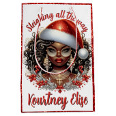 華やかなアフリカ系アメリカ人のクリスマスウーマン ミディアムペーパーバッグ (正面)