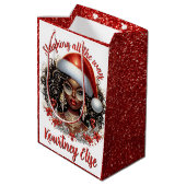 華やかなアフリカ系アメリカ人のクリスマスウーマン ミディアムペーパーバッグ (裏面アングル)