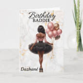 華やかなアフリカ系アメリカ人女性ピンク誕生日 カード (正面)