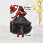 華やかなアフリカ系アメリカ人女性ピンク誕生日 カード (黄色い花)