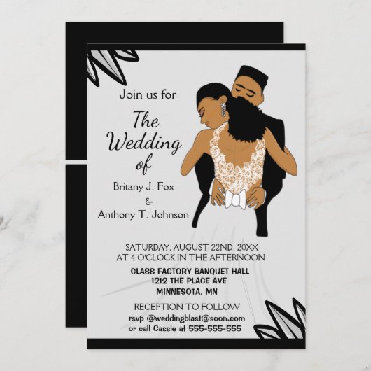 華やかなアフリカ系アメリカ人結婚式招待状 招待状 (正面/裏面)