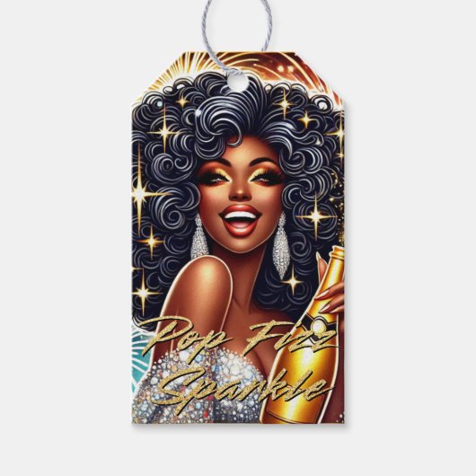 華やかなアフリカ系アメリカ人誕生日/NYE ギフトタグ (正面)