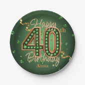 華やかなエメラルドグリーンとゴールドの40歳の誕生日 ペーパープレート (正面)