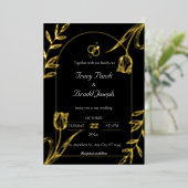 華やかなエレガンス：ブラックと金ゴールド結婚ズ 箔招待状 (立ち正面)