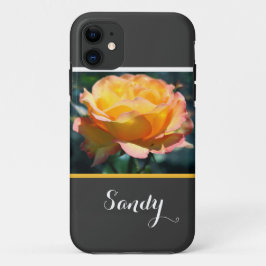 華やかなエレガントな黄色のバラの花と名前 iPhone 11 ケース