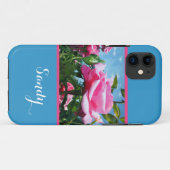 華やかなエレガントピンクのバラの花と名前 Case-Mate iPhoneケース (裏面(横))