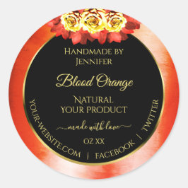 華やかなオレンジ レッド マーブル ブラック製品ラベル ローズ ラウンドシール