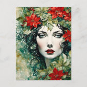 華やかなクリスマスの女性 ポストカード (正面)