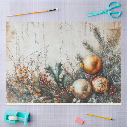 華やかなクリスマスの緑と金ゴールドのバウリー 薄葉紙 (クラフト)