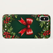 華やかなクリスマスグリーンのレッドボウ Case-Mate iPhoneケース (裏面(横))