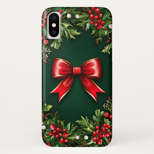 華やかなクリスマスグリーンのレッドボウ Case-Mate iPhoneケース (裏面)