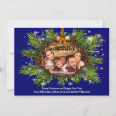 華やかなクリスマスリースの家族写真 シーズンカード (正面)